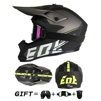 Casco da moto fuoristrada, casco integrale da rally e discesa con occhiali, adatto a tutte le stagioni, per uomini, donne e bambini.