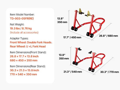 Cavalletto per motocicletta da 850 libbre, sollevatore combinato anteriore e posteriore, cavalletto per doppia forcella anteriore, forcella posteriore U+L, bobina per forcellone oscillante