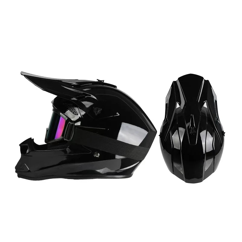 Casco da moto fuoristrada, casco integrale da rally e discesa con occhiali, adatto a tutte le stagioni, per uomini, donne e bambini.