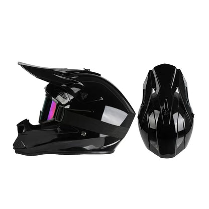 Casco da moto fuoristrada, casco integrale da rally e discesa con occhiali, adatto a tutte le stagioni, per uomini, donne e bambini.