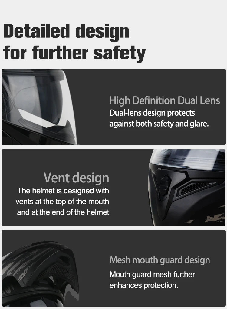 DOT Uchoose Approved Helmets Crash Motorbike Protective Gear Men Women Flip Up Helmet Motorcycle Visor Double Sun