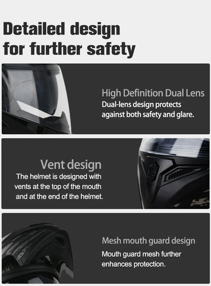 DOT Uchoose Approved Helmets Crash Motorbike Protective Gear Men Women Flip Up Helmet Motorcycle Visor Double Sun