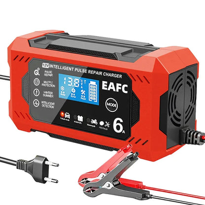 Caricabatterie per auto 6A 12V Dispositivo di ricarica della batteria per auto e moto Batteria al piombo-acido Smart Repair Display LCD