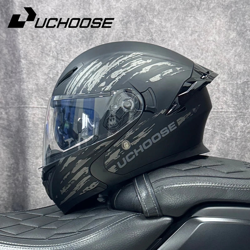DOT Uchoose Approved Helmets Crash Motorbike Protective Gear Men Women Flip Up Helmet Motorcycle Visor Double Sun