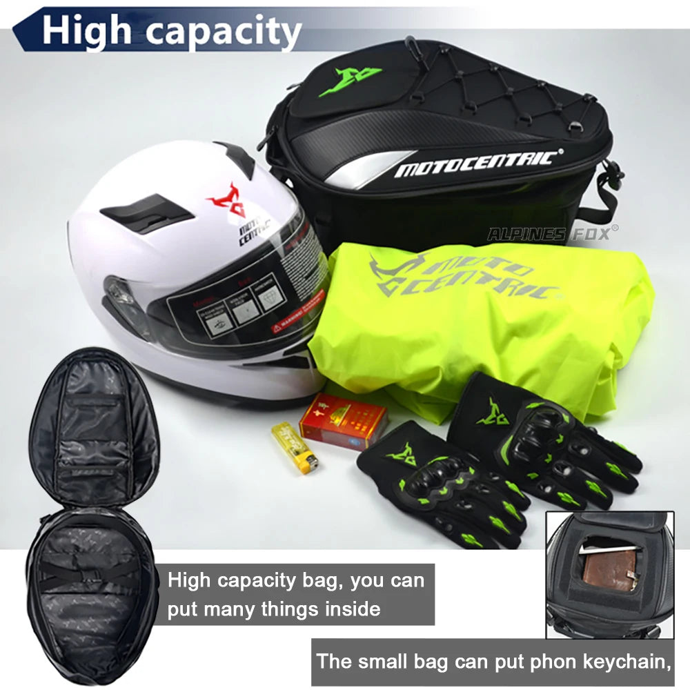 MOTOCENTRIC Waterproof Motorcycle Tail Bag Multi-functional  Durable Rear Seat Bag 37L High Capacity Rider Helmet Backpack