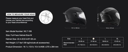 SucceBuy Motorcycle Helmet Full Face Smart Street ABS&High Density Helmet with Bluetooth Slot&Interchangeable Lens Fit for Adult