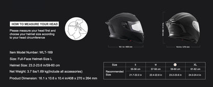SucceBuy Motorcycle Helmet Full Face Smart Street ABS&High Density Helmet with Bluetooth Slot&Interchangeable Lens Fit for Adult