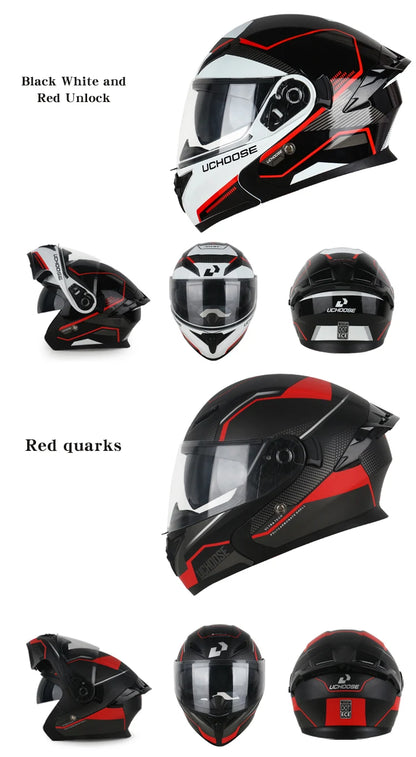 DOT Uchoose Approved Helmets Crash Motorbike Protective Gear Men Women Flip Up Helmet Motorcycle Visor Double Sun