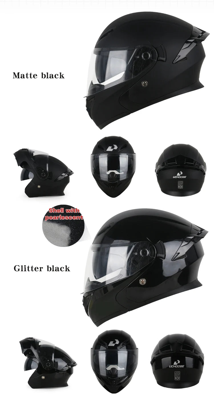 DOT Uchoose Approved Helmets Crash Motorbike Protective Gear Men Women Flip Up Helmet Motorcycle Visor Double Sun