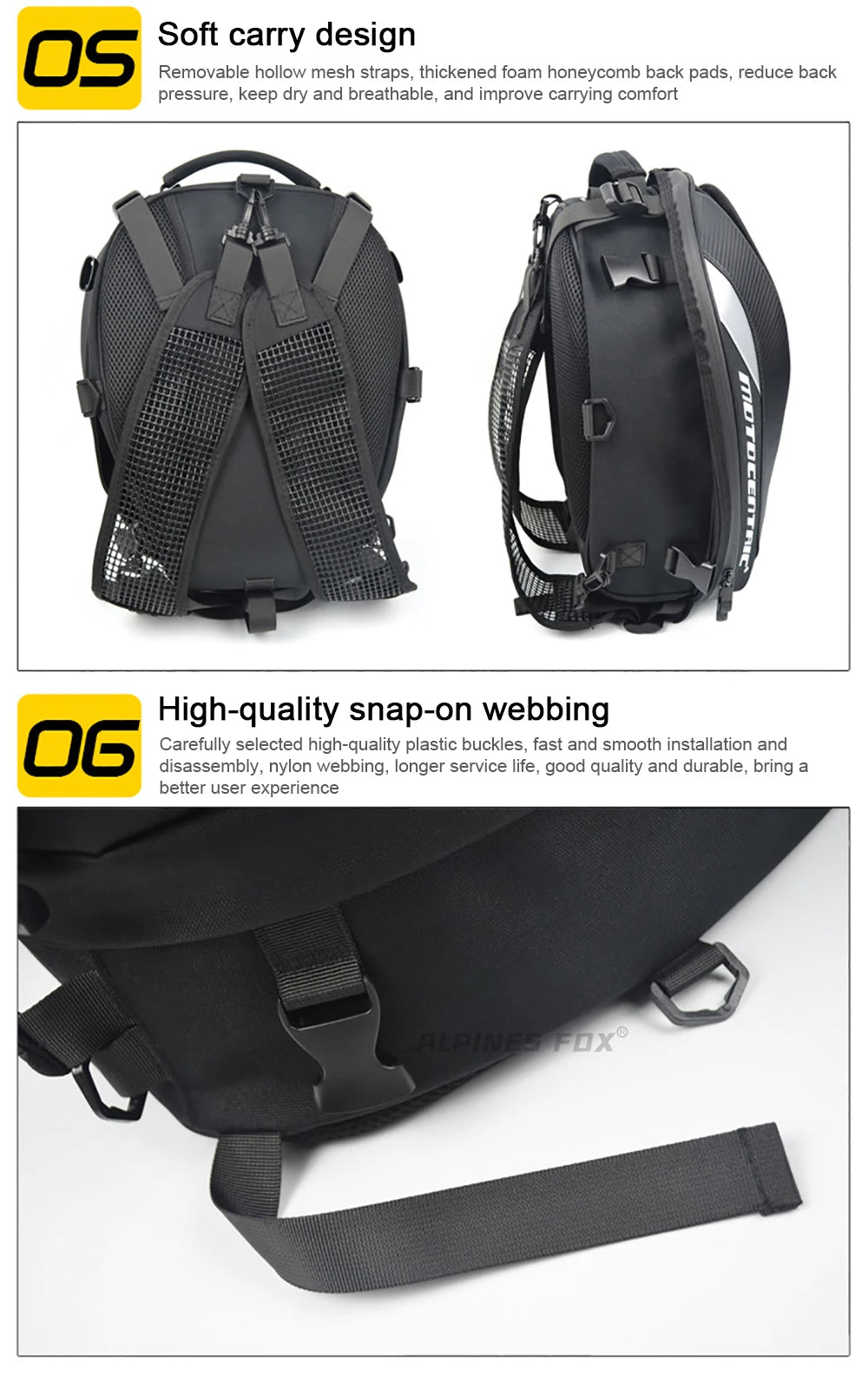 MOTOCENTRIC Waterproof Motorcycle Tail Bag Multi-functional  Durable Rear Seat Bag 37L High Capacity Rider Helmet Backpack