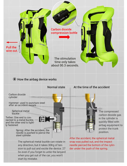 Gilet con airbag per moto, giacca protettiva per il corpo da moto, riflettente, airbag da motocross, gilet protettivo anticaduta