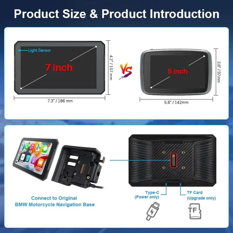 For BMW 7 Inch Portable Gps Navigation Motorcycle Navigator Wireless CarPlay Android Auto With Bluetooth Ipx7 Waterproof HD IPS