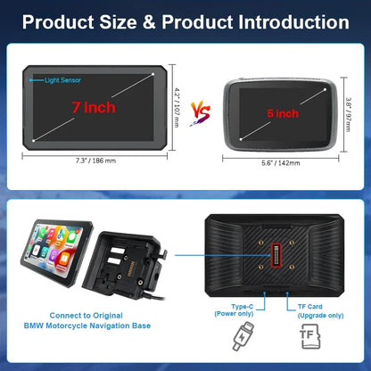 For BMW 7 Inch Portable Gps Navigation Motorcycle Navigator Wireless CarPlay Android Auto With Bluetooth Ipx7 Waterproof HD IPS