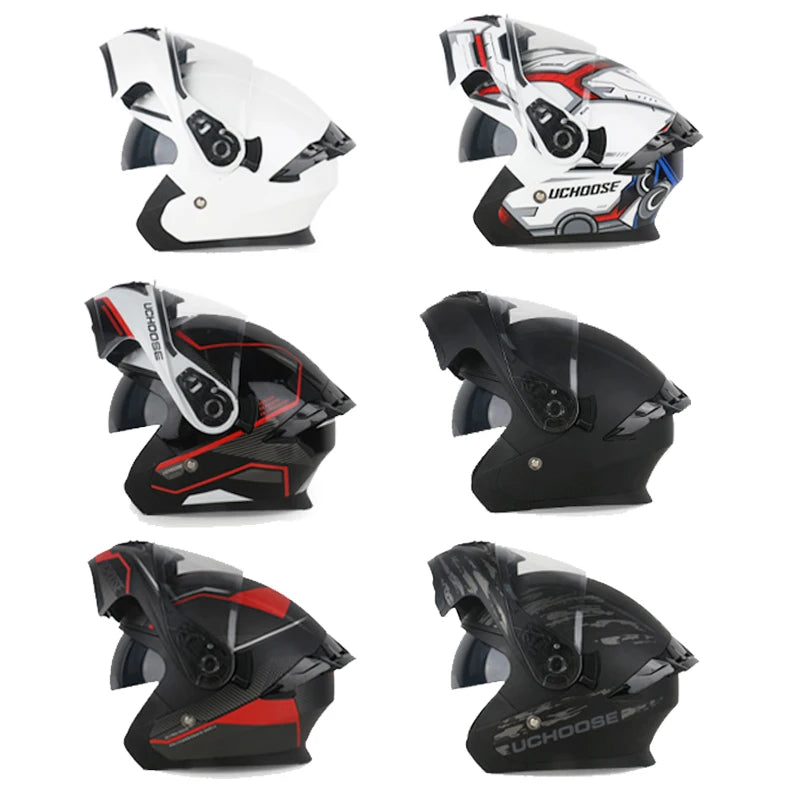 DOT Uchoose Approved Helmets Crash Motorbike Protective Gear Men Women Flip Up Helmet Motorcycle Visor Double Sun