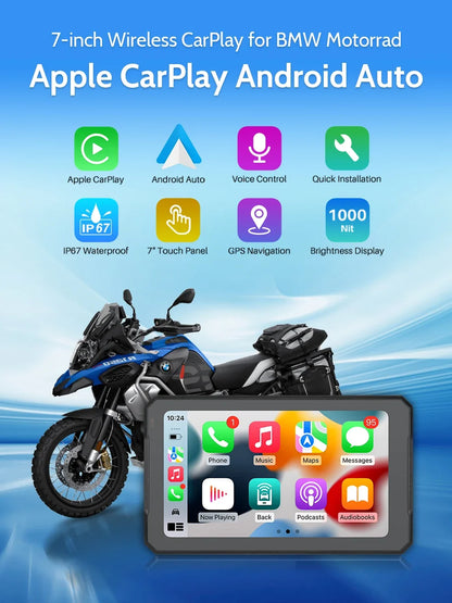 For BMW 7 Inch Portable Gps Navigation Motorcycle Navigator Wireless CarPlay Android Auto With Bluetooth Ipx7 Waterproof HD IPS