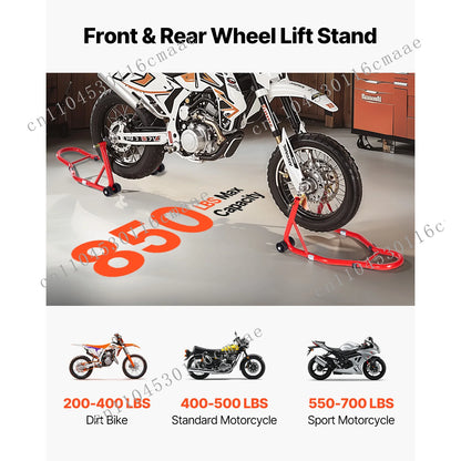 Cavalletto per motocicletta da 850 libbre, sollevatore combinato anteriore e posteriore, cavalletto per doppia forcella anteriore, forcella posteriore U+L, bobina per forcellone oscillante