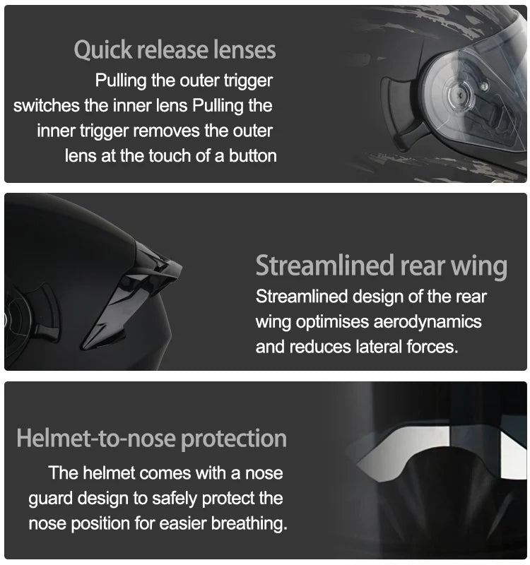 DOT Uchoose Approved Helmets Crash Motorbike Protective Gear Men Women Flip Up Helmet Motorcycle Visor Double Sun