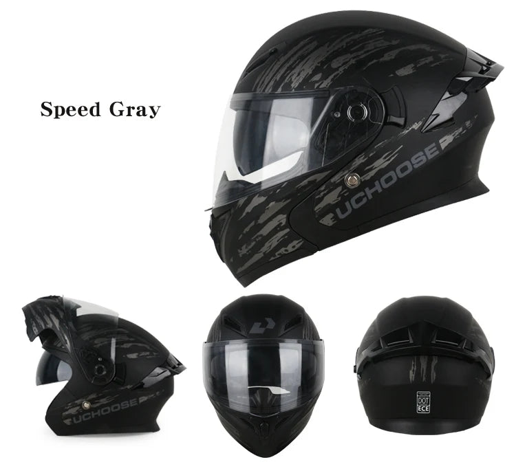 DOT Uchoose Approved Helmets Crash Motorbike Protective Gear Men Women Flip Up Helmet Motorcycle Visor Double Sun
