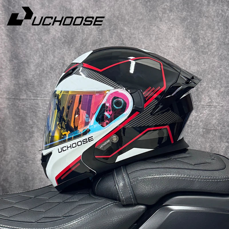 DOT Uchoose Approved Helmets Crash Motorbike Protective Gear Men Women Flip Up Helmet Motorcycle Visor Double Sun