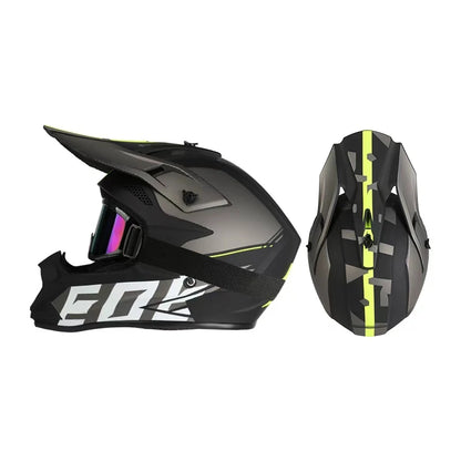 Casco da moto fuoristrada, casco integrale da rally e discesa con occhiali, adatto a tutte le stagioni, per uomini, donne e bambini.