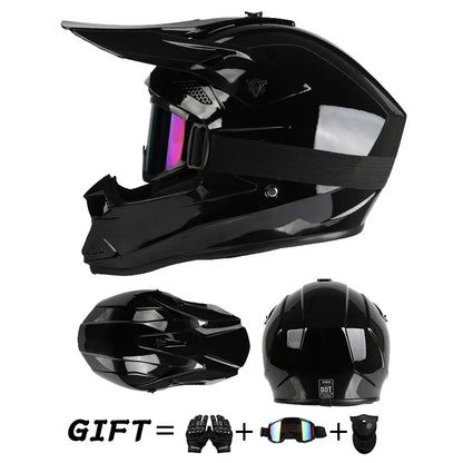 Casco da moto fuoristrada, casco integrale da rally e discesa con occhiali, adatto a tutte le stagioni, per uomini, donne e bambini.