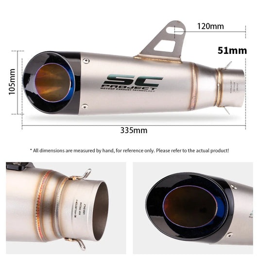 For Kawasaki Ninja Z900 Honda CB650R Yamaha R3 51mm Motorcycle Exhaust Muffler Pipe Escape 335mm Length
