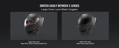 SucceBuy Motorcycle Helmet Full Face Smart Street ABS&High Density Helmet with Bluetooth Slot&Interchangeable Lens Fit for Adult