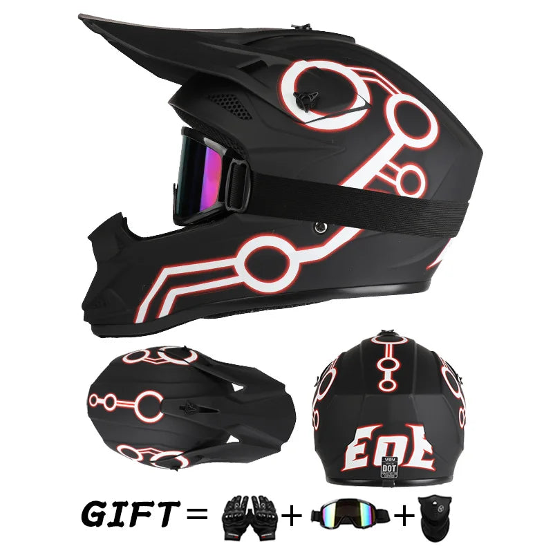 Casco da moto fuoristrada, casco integrale da rally e discesa con occhiali, adatto a tutte le stagioni, per uomini, donne e bambini.