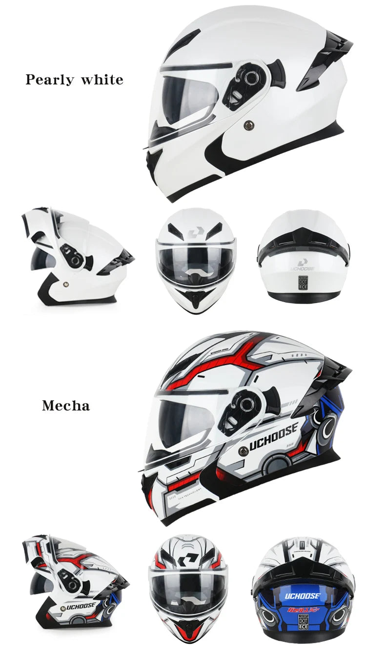 DOT Uchoose Approved Helmets Crash Motorbike Protective Gear Men Women Flip Up Helmet Motorcycle Visor Double Sun