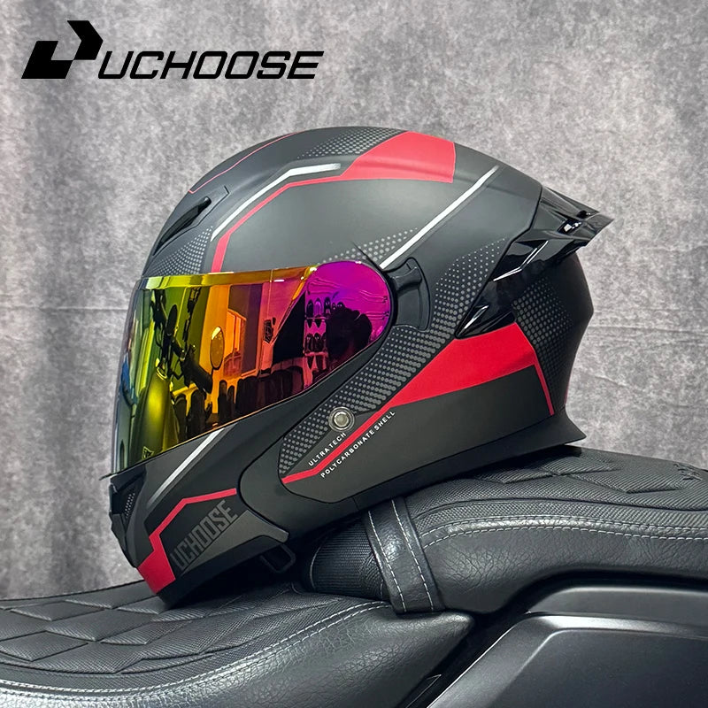 DOT Uchoose Approved Helmets Crash Motorbike Protective Gear Men Women Flip Up Helmet Motorcycle Visor Double Sun