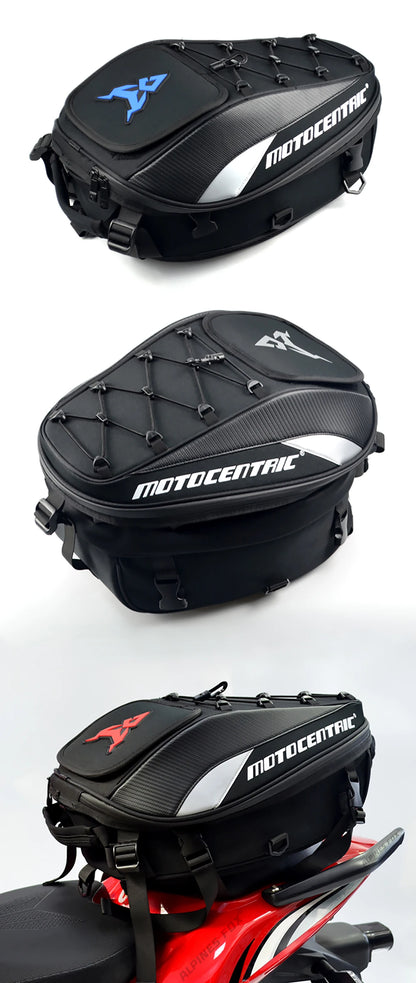 MOTOCENTRIC Waterproof Motorcycle Tail Bag Multi-functional  Durable Rear Seat Bag 37L High Capacity Rider Helmet Backpack