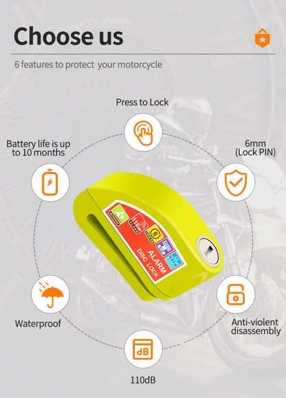 Motorcycle Bicycle Lock Alarm Safety Protection Padlock Disc Aluminum Alloy Anti-Theft Reminder Rope Lock Bag Motorcycle Accesso