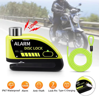 1.2M Yellow Disc Lock Reminder Cable Lock Anti-Theft Rope Alarm Disc Lock Spring Cable Security Reminder for Motorcycle