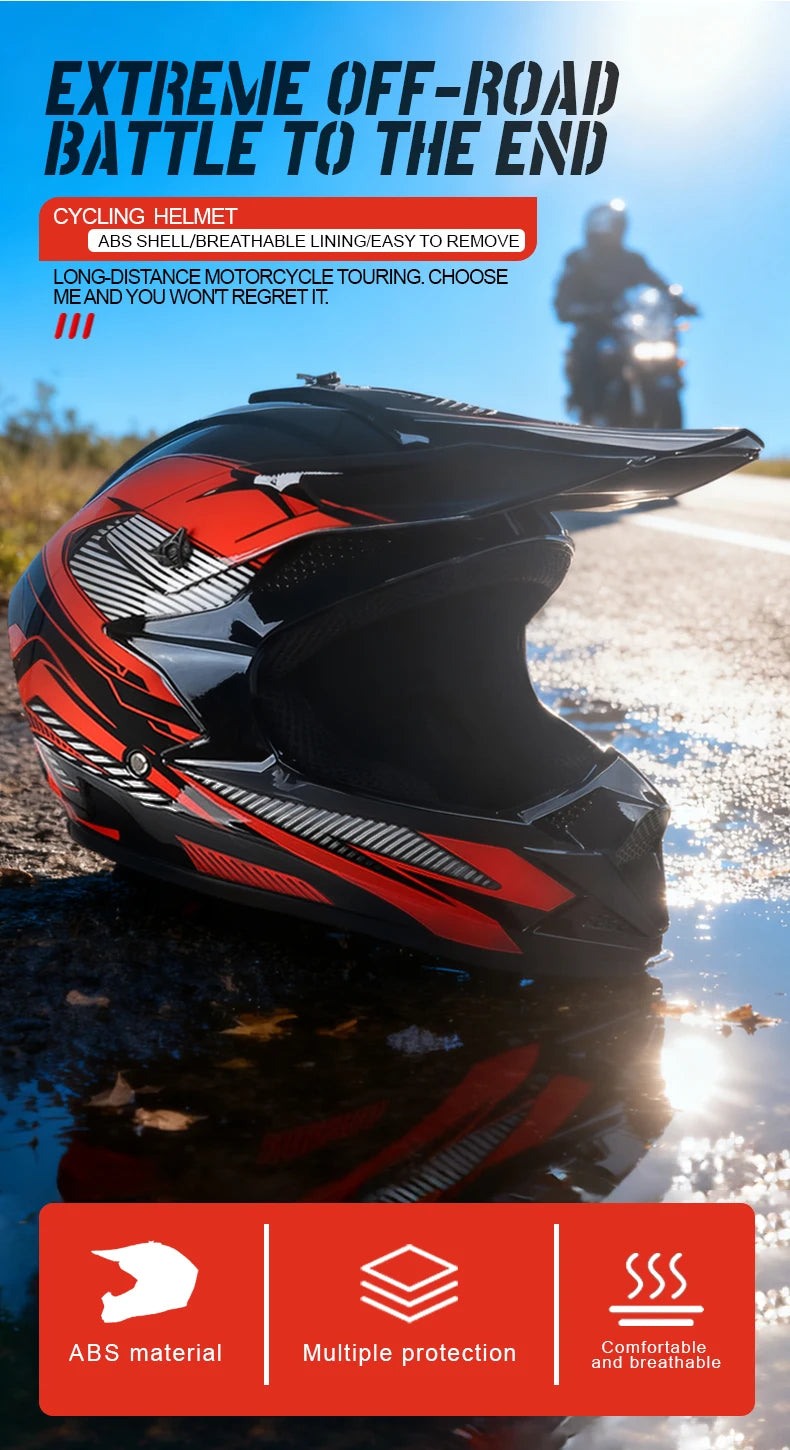 Casco da moto fuoristrada, casco integrale da rally e discesa con occhiali, adatto a tutte le stagioni, per uomini, donne e bambini.