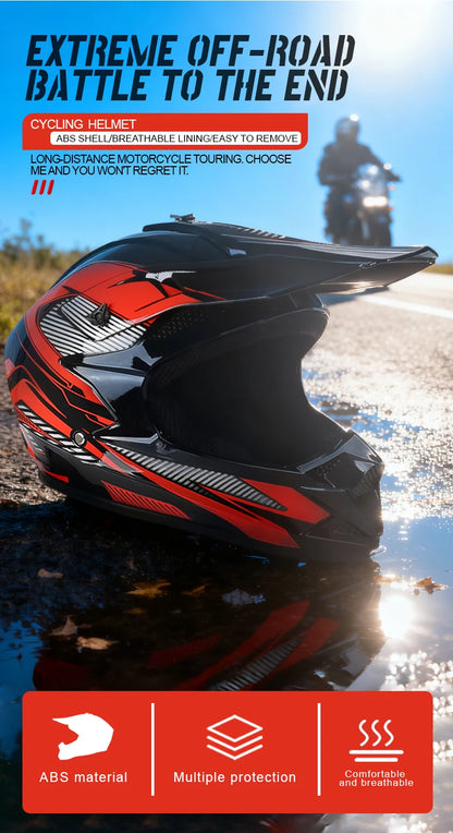 Casco da moto fuoristrada, casco integrale da rally e discesa con occhiali, adatto a tutte le stagioni, per uomini, donne e bambini.