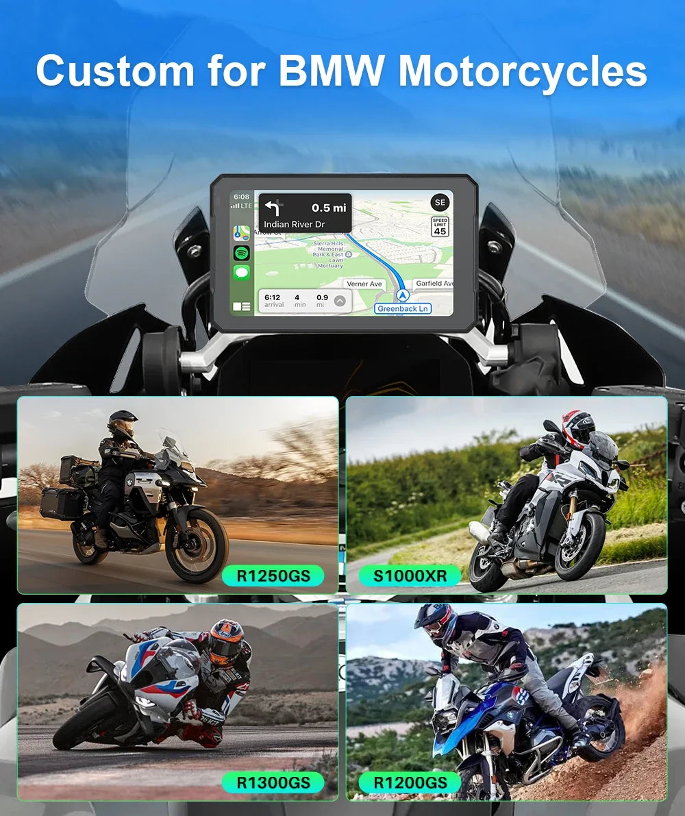 For BMW 7 Inch Portable Gps Navigation Motorcycle Navigator Wireless CarPlay Android Auto With Bluetooth Ipx7 Waterproof HD IPS