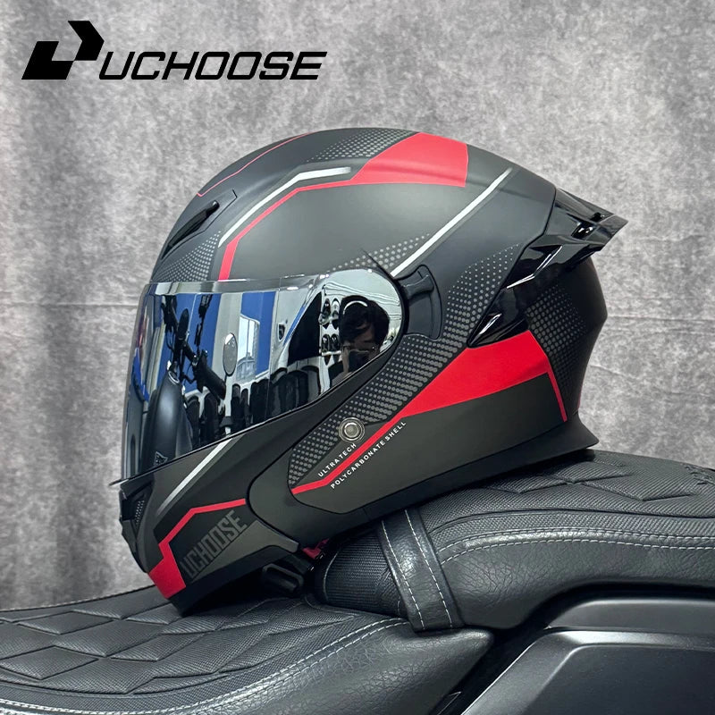 DOT Uchoose Approved Helmets Crash Motorbike Protective Gear Men Women Flip Up Helmet Motorcycle Visor Double Sun