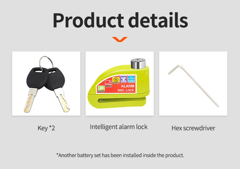 Motorcycle Bicycle Lock Alarm Safety Protection Padlock Disc Aluminum Alloy Anti-Theft Reminder Rope Lock Bag Motorcycle Accesso