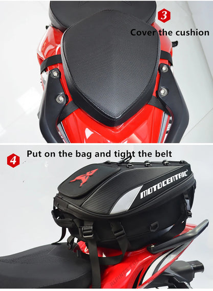 MOTOCENTRIC Waterproof Motorcycle Tail Bag Multi-functional  Durable Rear Seat Bag 37L High Capacity Rider Helmet Backpack