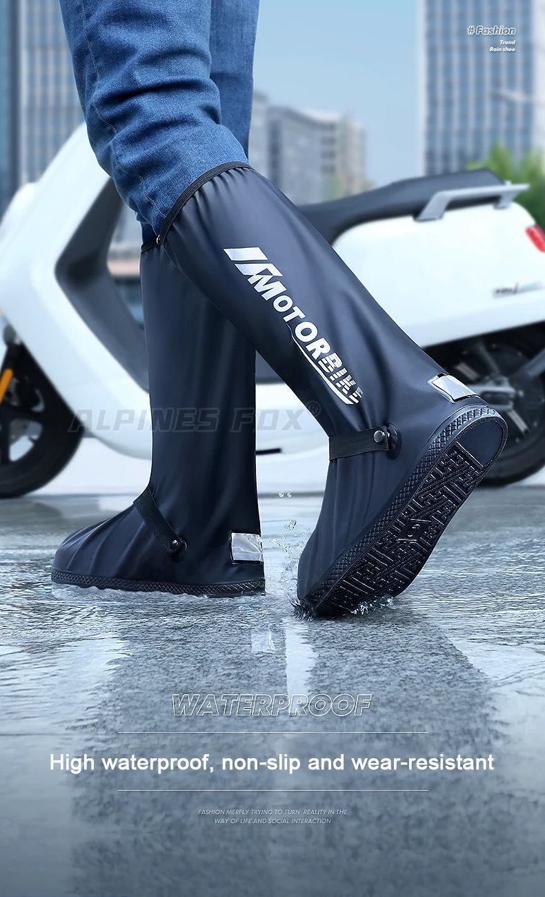 Motorcycle High Tube Rain Boots Waterproof Reflective Non-Slip Footwear Motorbike Cycling Bike Reusable Protection Accessories
