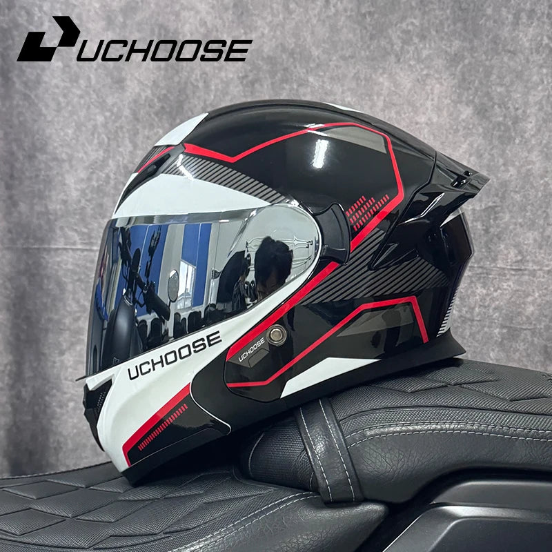 DOT Uchoose Approved Helmets Crash Motorbike Protective Gear Men Women Flip Up Helmet Motorcycle Visor Double Sun