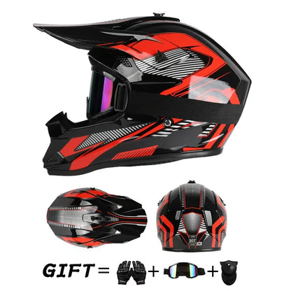 Casco da moto fuoristrada, casco integrale da rally e discesa con occhiali, adatto a tutte le stagioni, per uomini, donne e bambini.