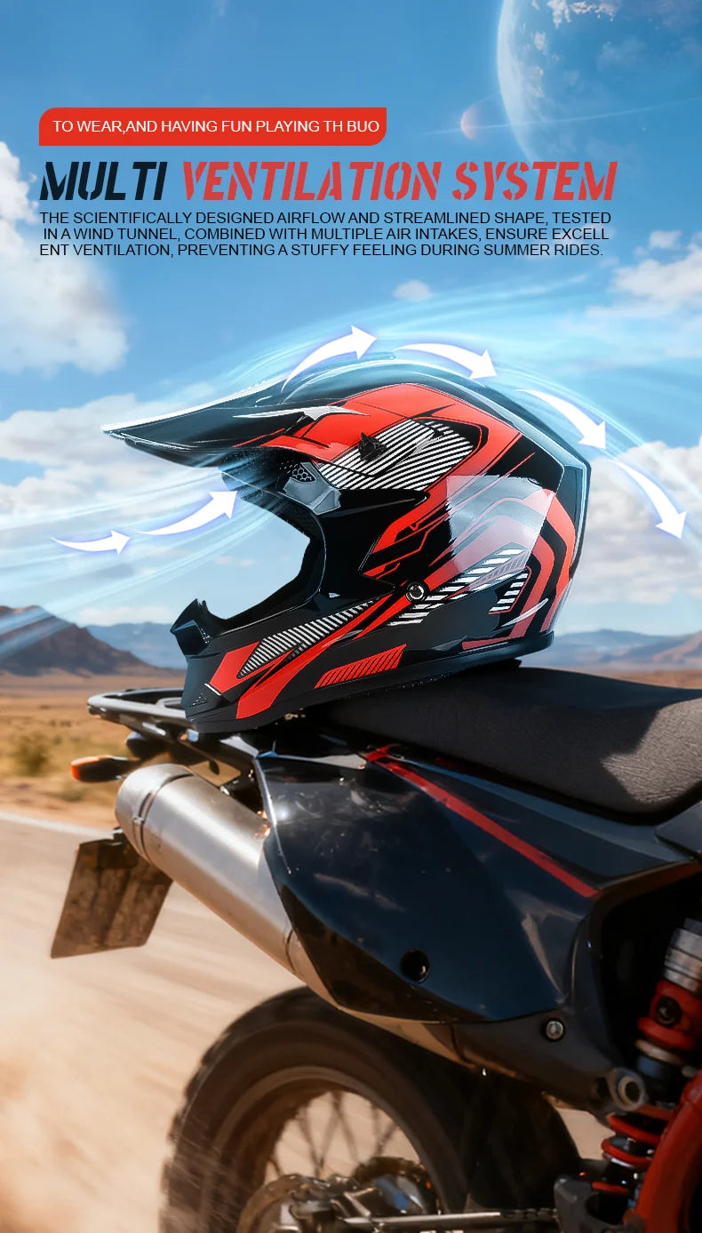 Casco da moto fuoristrada, casco integrale da rally e discesa con occhiali, adatto a tutte le stagioni, per uomini, donne e bambini.