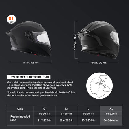 SucceBuy Motorcycle Helmet Full Face Smart Street ABS&High Density Helmet with Bluetooth Slot&Interchangeable Lens Fit for Adult