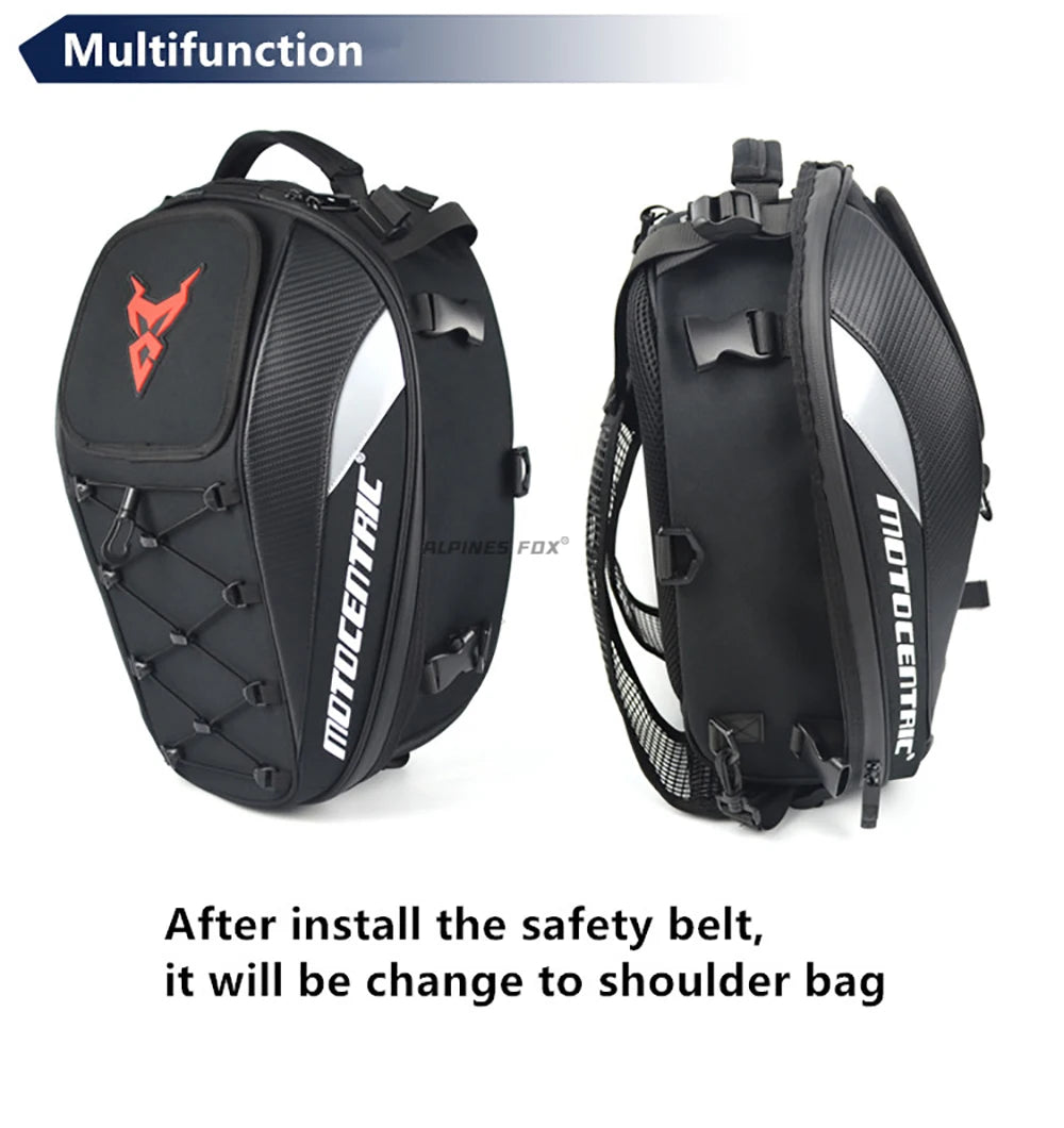 MOTOCENTRIC Waterproof Motorcycle Tail Bag Multi-functional  Durable Rear Seat Bag 37L High Capacity Rider Helmet Backpack