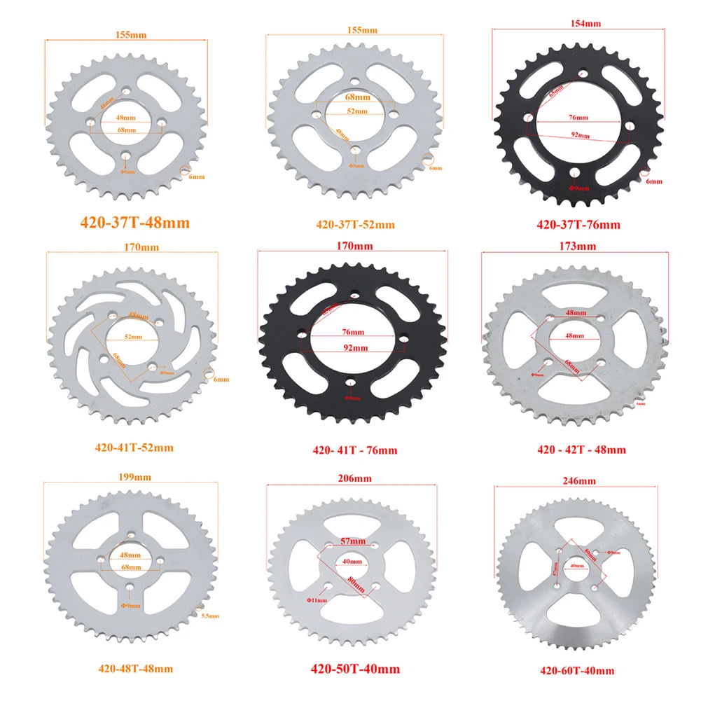 420 Chains 37T/41T/42T/48T/50T/60T Teeth Motorcycle Chain Sprockets Rear Back Sprocket Cog For 110cc 125cc 140cc Dirt Pit Bike