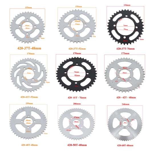 420 Chains 37T/41T/42T/48T/50T/60T Teeth Motorcycle Chain Sprockets Rear Back Sprocket Cog For 110cc 125cc 140cc Dirt Pit Bike
