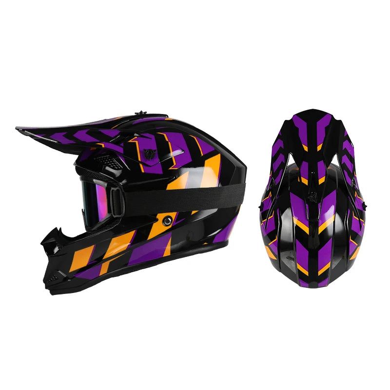 Casco da moto fuoristrada, casco integrale da rally e discesa con occhiali, adatto a tutte le stagioni, per uomini, donne e bambini.