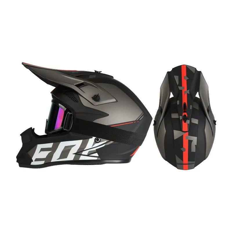 Casco da moto fuoristrada, casco integrale da rally e discesa con occhiali, adatto a tutte le stagioni, per uomini, donne e bambini.