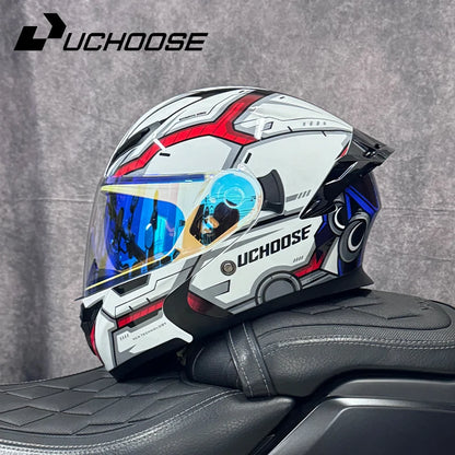 DOT Uchoose Approved Helmets Crash Motorbike Protective Gear Men Women Flip Up Helmet Motorcycle Visor Double Sun